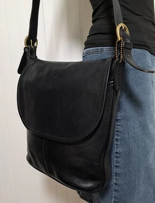 复古 COACH WHITNEY 黑色皮革斜挎包随身包翻盖钱包 4115 美国 — 第 1/4 张图片