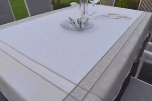 Jacquard Tablecloth Cream 150X250 Cm Lavender Design From France Easy Care - Picture 1 of 6