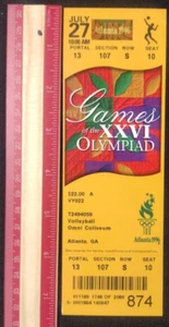 1996 JULY 27 ATLANTA OLYMPIC TICKET UNUSED MINT *VOLLEYBALL* $22 COST JC M30 - Picture 1 of 2