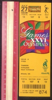 1996 年 7 月 27 日 亚特兰大奥运会门票未使用 状况完好 * VOLLEYBALL * 22 美元 JC M30 — 第 1/2 张图片