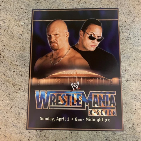 WWF WWE Poster Print Steve Austin The Rock Wrestlemania 17 X-7 Pro 12” x 16” Cover