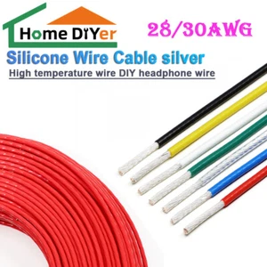 28/30AWG Silikondrahtkabel silber Hochtemperaturdraht DIY Kopfhörerkabel - Picture 1 of 7