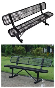 6ft Outdoor Steel Bench Heavy Duty with Backrest Expanded Metal for Garden Patio - Picture 1 of 8