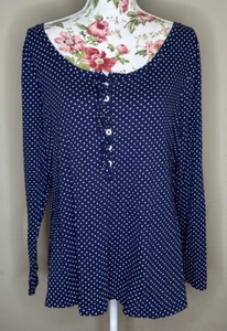 Old Navy Top Womens Sz XXL Blue Polka Dot Cotton Modal Ruffle Henley Shirt - Picture 1 of 7