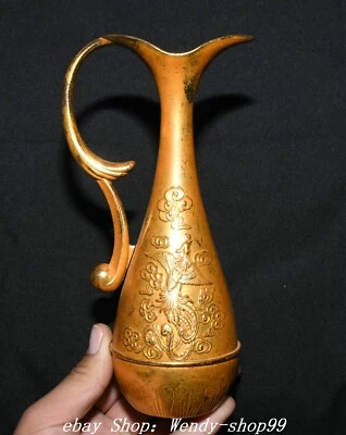 Antigua tetera de vino Fénix dragón dorado cobre dinastía china de 7" bandera Foto 1 de 4