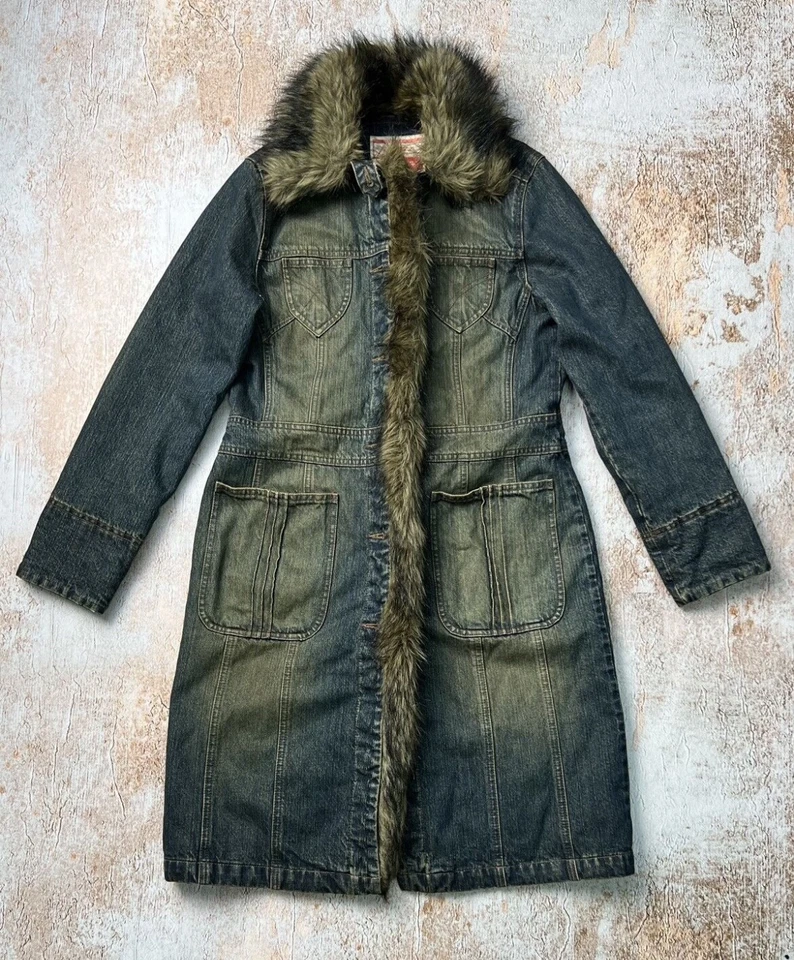 river island streetwear vintage denim long coat - Image 1 of 4