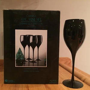 Juego de 4 vasos de vino Colony Caterina negro soplado a mano tallo largo ~ nuevo en caja - Imagen 1 de 14