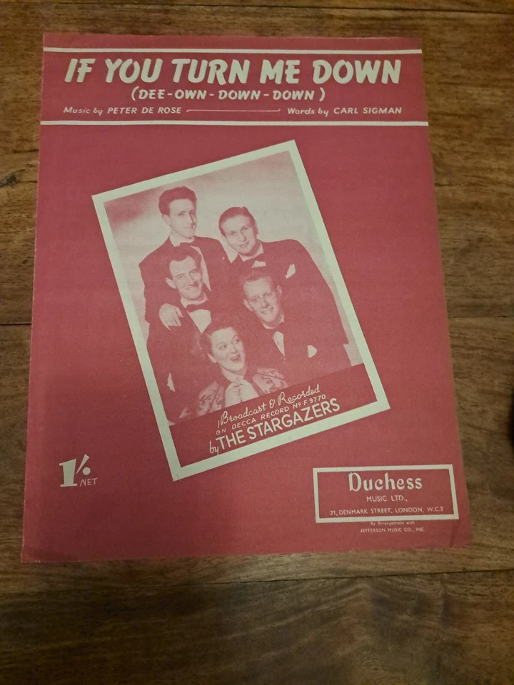 Original Sheet Music " If You Turn Me Down" Recorded  by " The Stargazers"  - Image 1 of 1