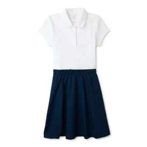 Wonder Nation School Uniform Layered Look Dress Girls XS 4/5 White/Navy Cotton - Picture 1 of 3
