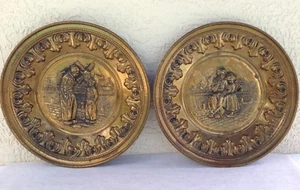 Brass repousse Wall Plaques plates England Lombard C&A LTD vintage lot pair - Picture 1 of 11