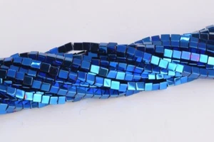 2MM Blue Hematite Cube Grade AAA Natural Gemstone Loose Beads 16" - Picture 1 of 3