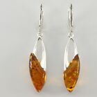 Cognac / Brown Baltic Amber Oval Leverback Earrings - 925 Sterling Silver #3482
