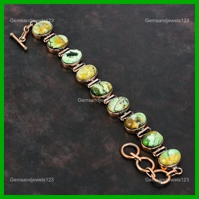 Pulsera bisel cobre piedras preciosas calcedonia cromada australiana ovalada venta día mujer Foto 1 de 4