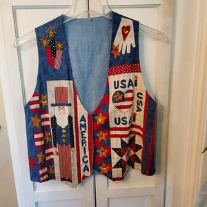 Patriotic American Vest USA Vote America Fireworks Red White Blue Handmade READ - Picture 1 of 7
