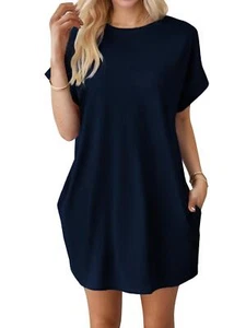 Women Solid Batwing Sleeve Hidden Pocket Tee Dress NEW - Picture 1 of 14