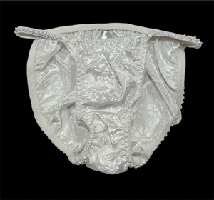 Bikini vintage stringato Sissy Panty bianco jacquard taglia L/7 accenti fiocco *LEGGI macchia - Foto 1 di 9