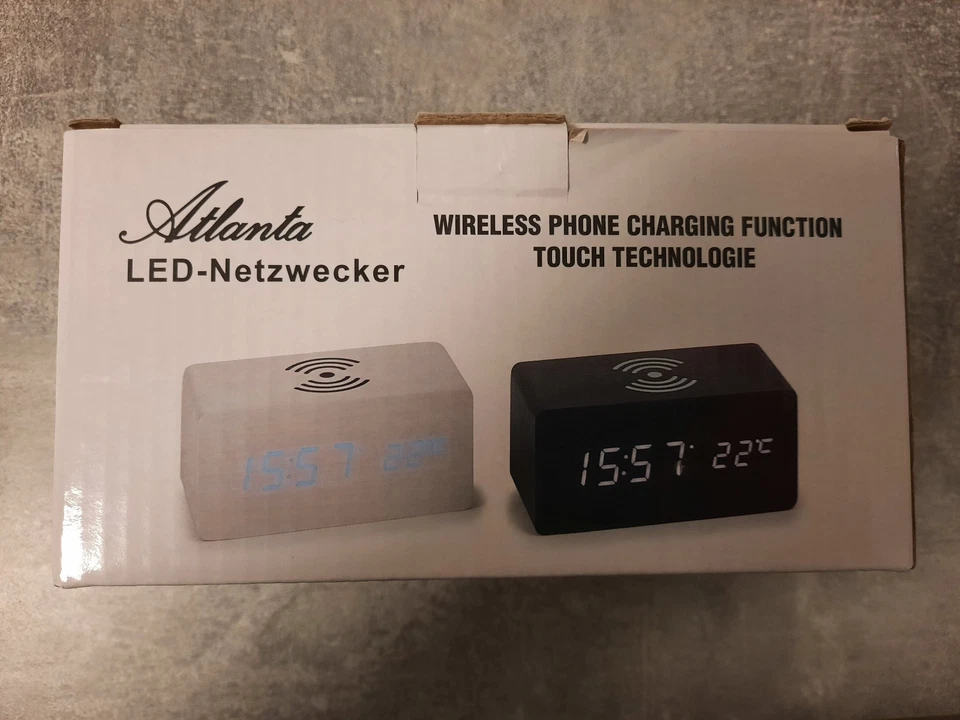 Atlanta 1129/7 LED-Netzwecker schwarz digital mit Ladefunktion - 3 Alarme einst. - Bild 1 von 3