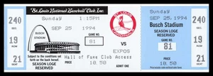 1994 St. Louis Cardinals Montreal Expos Ticket September 25 Strike Game MLB - Picture 1 of 2