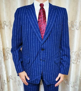1950s vintage handtailored bespoke classic all worsted 2 button blue suit 40R - Picture 1 of 17