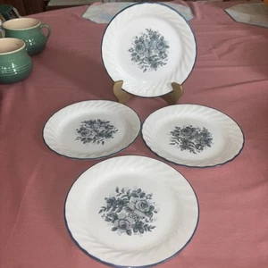 Corelle By Corning Blue Velvet Rose Swirl 7" SET OF 4 Dessert Salad plates - Picture 1 of 3