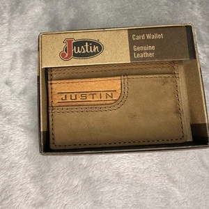 Justin Karten Geldbörse echt Wildleder Leder hellbraun braun Logo Justin Stiefel Cowboy - Bild 1 von 7