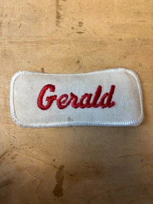 Vtg 70s GERALD Sew On Embroidered Clothing Jacket Uniform Name Patch RED & WHITE - Image 1 of 3