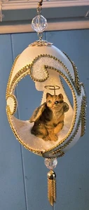Adorno diorama huevo conmemorativo gato ángel mascota vintage - Imagen 1 de 8