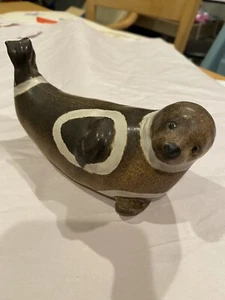 Vintage JIE Gantofta SWEDEN MCM Ceramic Brown & White Glaze SEAL SEALION ERICSON - Picture 1 of 11