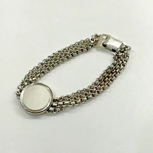 Vintage Speidel ID Wrist Bracelet Rhodium Round Not Engraved Triple Link Chain - Picture 1 of 6