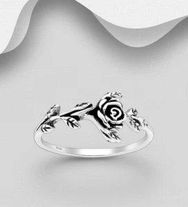 925 sterling silver oxidized leaf & rose ring - Picture 1 of 1