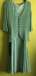 SMART MINT GREEN POLKA DOT SILK DRESS & BOLERO / SHRUG UK 16 WEDDINGS / RACES - Picture 1 of 12