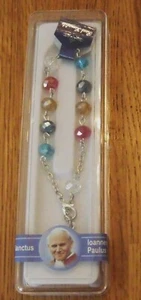 New with tag Multi-color crystals Rosary Bracelet JPII picture medal w Crucifix - Picture 1 of 7