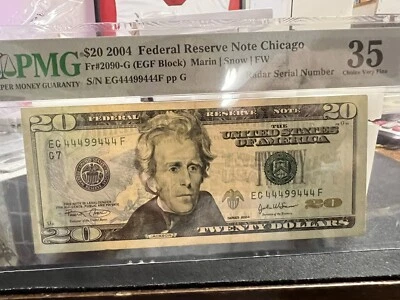 2004 $20 Federal Reserve Note, New York SUPER RADAR Serial # PMG 35 - Image 1 of 2