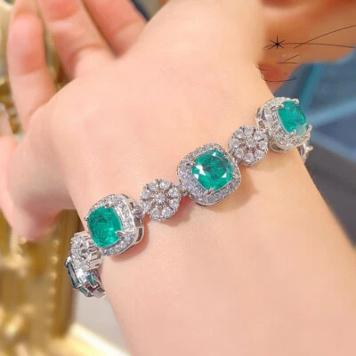 Luxury Wedding Party Jewelry Neon Green Citrine Gems Charm Women Silver Bracelet - Image 1 of 4