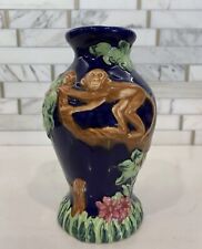 Vtg Ganz Blue Monkey Vase With Grass And Flowers Unique Rare