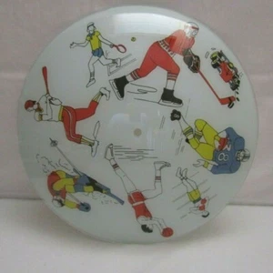 Vintage MCM Glass 15" Round Sports Theme Ceiling Light Shade - Picture 1 of 6