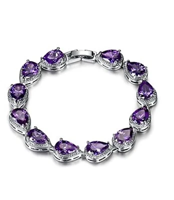 White gold finish purple amethyst created diamond bracelet gift boxed free post - Image 1 of 4