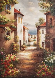 Tuscan Village #4D-3,  36x24 -100% Hand painted Oil Painting on Canvas - Picture 1 of 6
