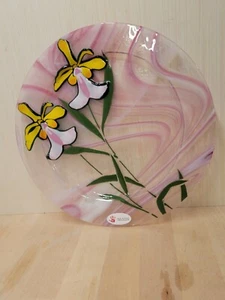 Jan Mitchell Signed 11.5" Art Glass Plate Orchids - Picture 1 of 12