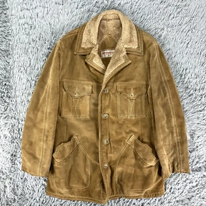 Vintage McGregor Coat Men's 42 Tan Suede Leather Shearling Lined 80s Heavyweight - Picture 1 of 12