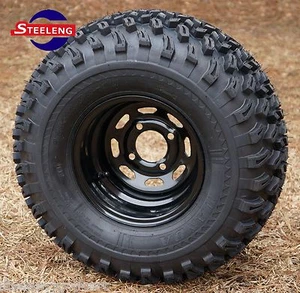 GOLF CART 10"X7" BLACK STEEL WHEELS and 22" ALL TERRAIN TIRES (SET OF 4)  - Picture 1 of 2