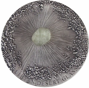 Vidrio del desierto de Libia 2017 5 oz plata, 5000 francos, república de arte meteorito de Chad - Imagen 1 de 3