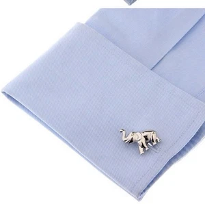 Men's Elephant Cuff Links Quality Copper Material Silver Color Animal Design - Picture 1 of 4