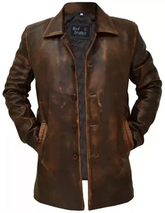 Neu Herren Western Distressed Lammfell Sheriff lange Echtleder Jacke Mantel - Bild 1 von 4