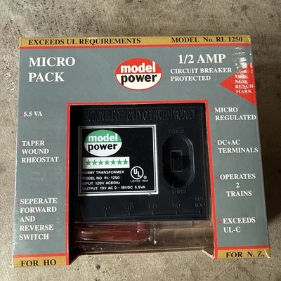 Model Power HO Train Transformer RL-1250 Output 19VAC 0-18VDC 5.5VA Max NIB - Image 1 of 4