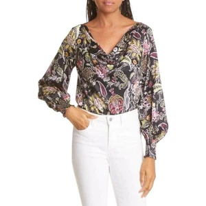 Neu mit Etikett Cinq a Sept Rayna geblümt Paisley Seide Langarm Bluse gesmokt Größe S $ 395 - Bild 1 von 10