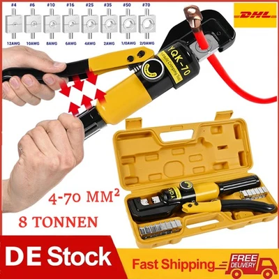 MARKENLOS Hydraulische Presszange Crimpzange 4-70mm² Quetschzange Kabelschuhe Zange 8 Dies
