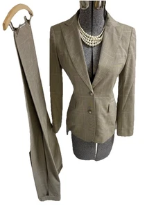 Anne Klein Pant Suit Size Petite 2P Two Piece Set Pockets Glen Plaid Lightweight - Picture 1 of 24