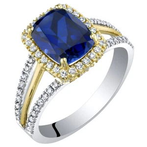 14K Gold kreierter Saphir und Laborgefertigter Diamant bicolor Ring 3,44 Karat - Bild 1 von 3