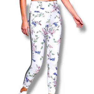 Athleta S Contender Leggings weiß Blumenmuster Streifen hoher Bund Stretch Workout - Bild 1 von 10